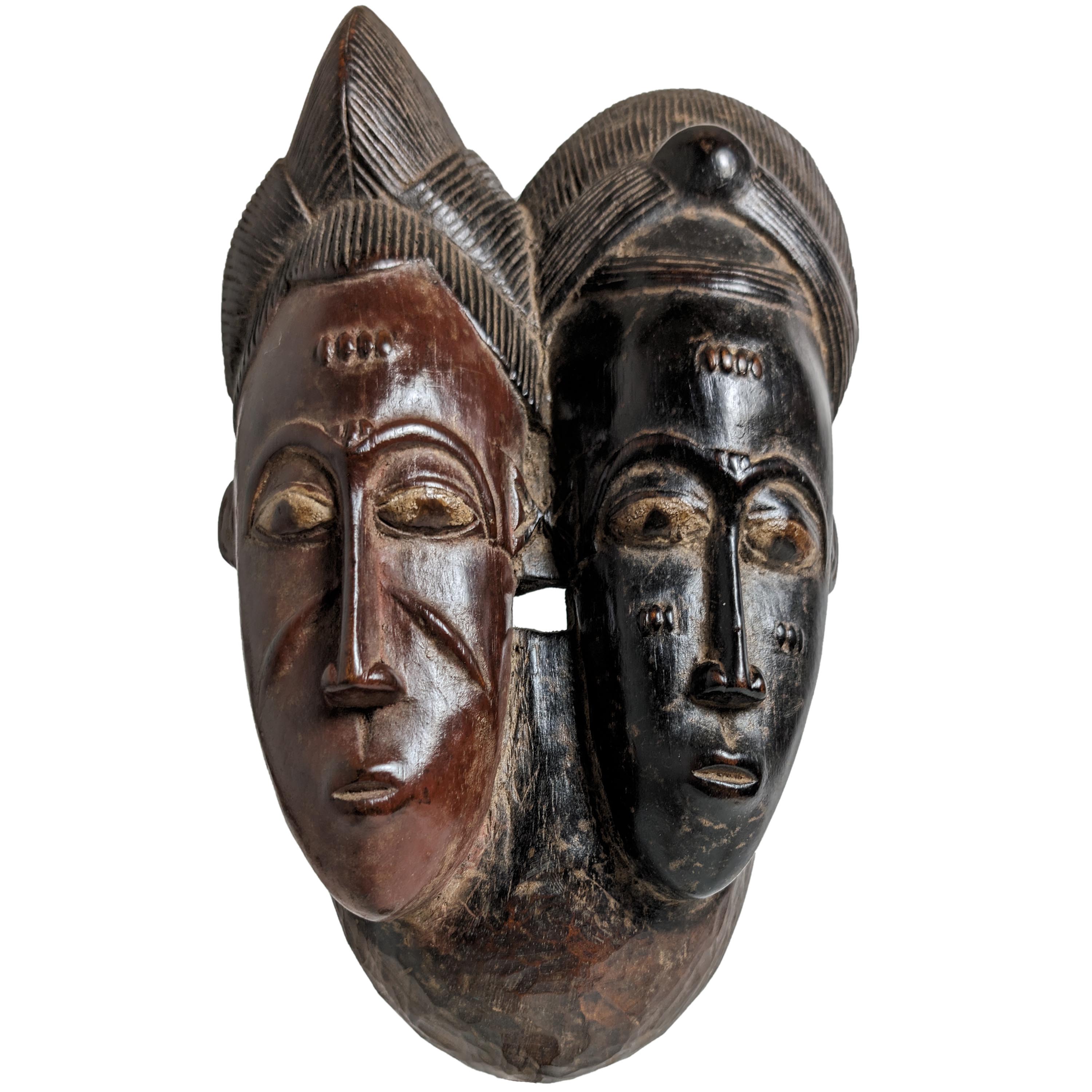 バウレ族双子仮面 27cm アフリカン プリミティブアート マスク （p300