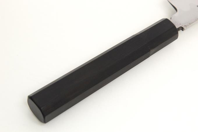 特製 柳刃包丁 尺一 霞 本鍛錬 青二鋼 水牛黒檀八角柄 箱付 【O334