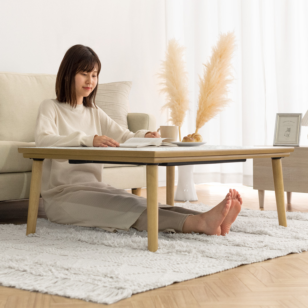 大理石調フラットヒーターこたつテーブル Trea(トレア)105×75cm 長方形