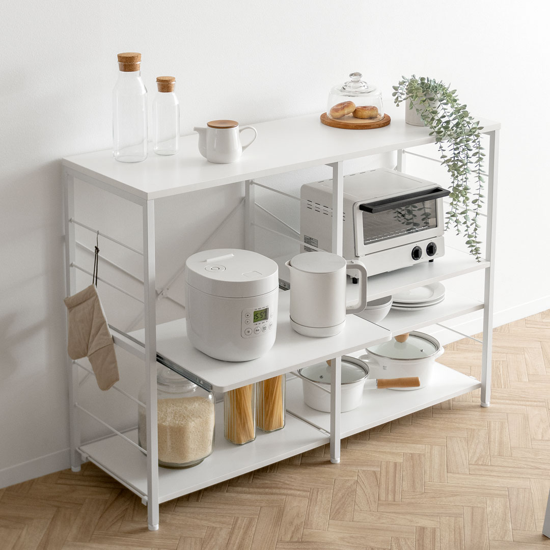 スライド棚付きキッチンカウンター emery(エメリー) 背板なしタイプ