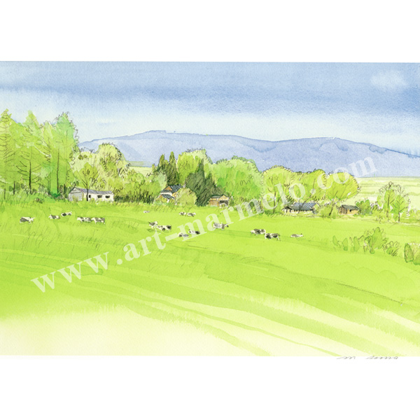 安野光雅「長野県安曇野市、穂高高原」 自筆サイン、エディション