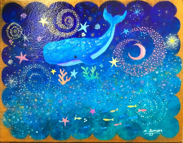 クジラと天の川の夜」 by 三日月レモン｜Artmeter｜暮らしを彩るアート