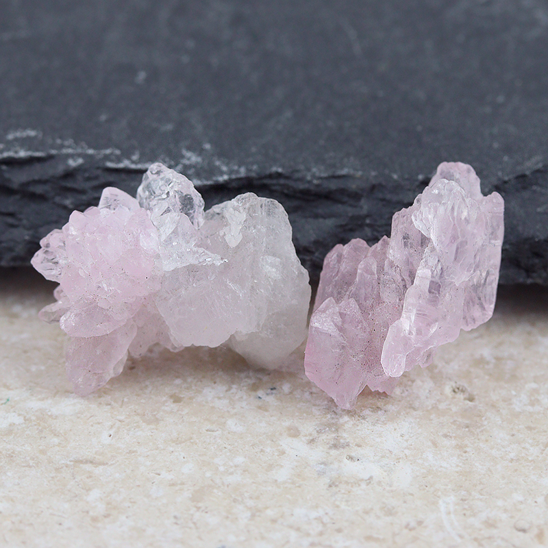 ローズクォーツミニクラスター2個セット-070水晶クラスター、天然石