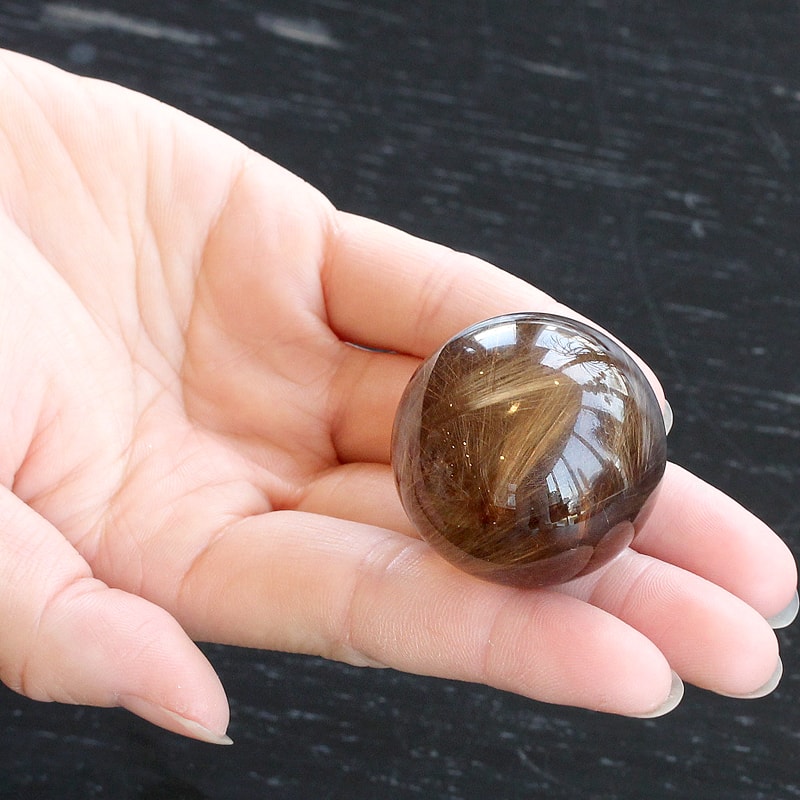 スモーキールチルクォーツ丸玉SA-070水晶クラスター、天然石ビーズの