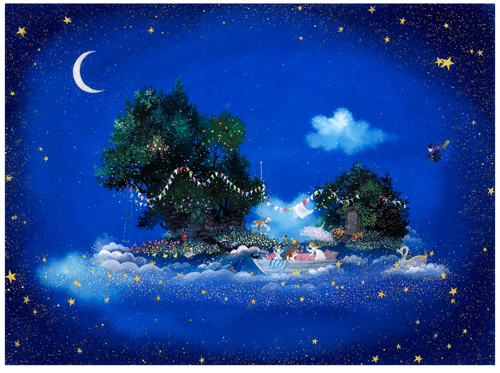 横山真弥 絵画(版画/アーカイバル) 宙（そら）の島…今夜はカンパイ