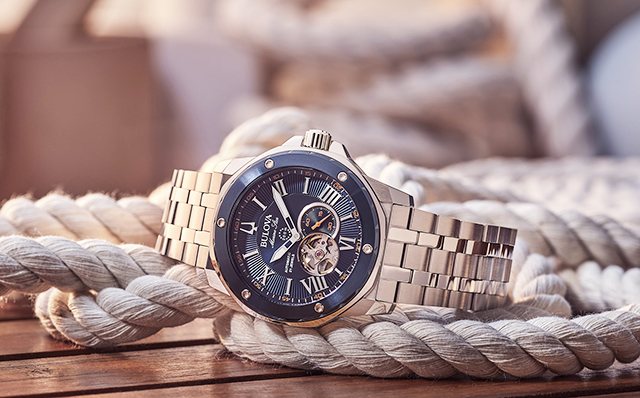 BULOVA ブローバ マリンスター オープンハート ネイビーダイアル 自動