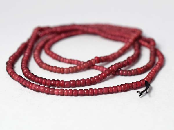 1801】アンティーク金赤ホワイトハーツ極小粒ビーズ一連,とんぼ玉