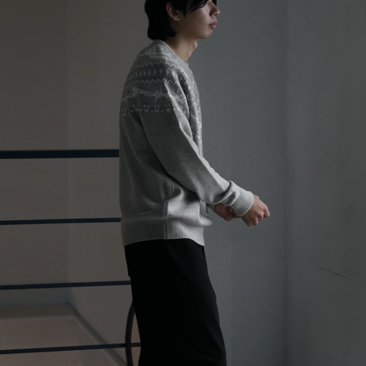 uniform experiment / ENTANGLED NORDIC SWEATER (Beige)