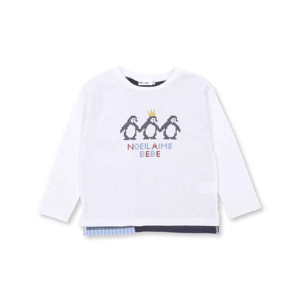 天竺切り替えビットペンギンプリントTシャツ(80~130cm)(80cm ホワイト