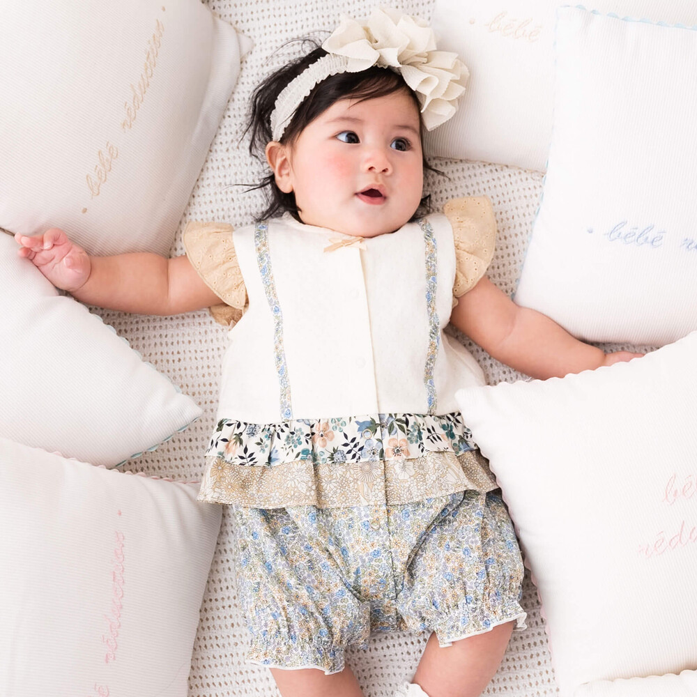 タック天竺リバティタナローンフリルカバーオール(70~80cm)(70cm