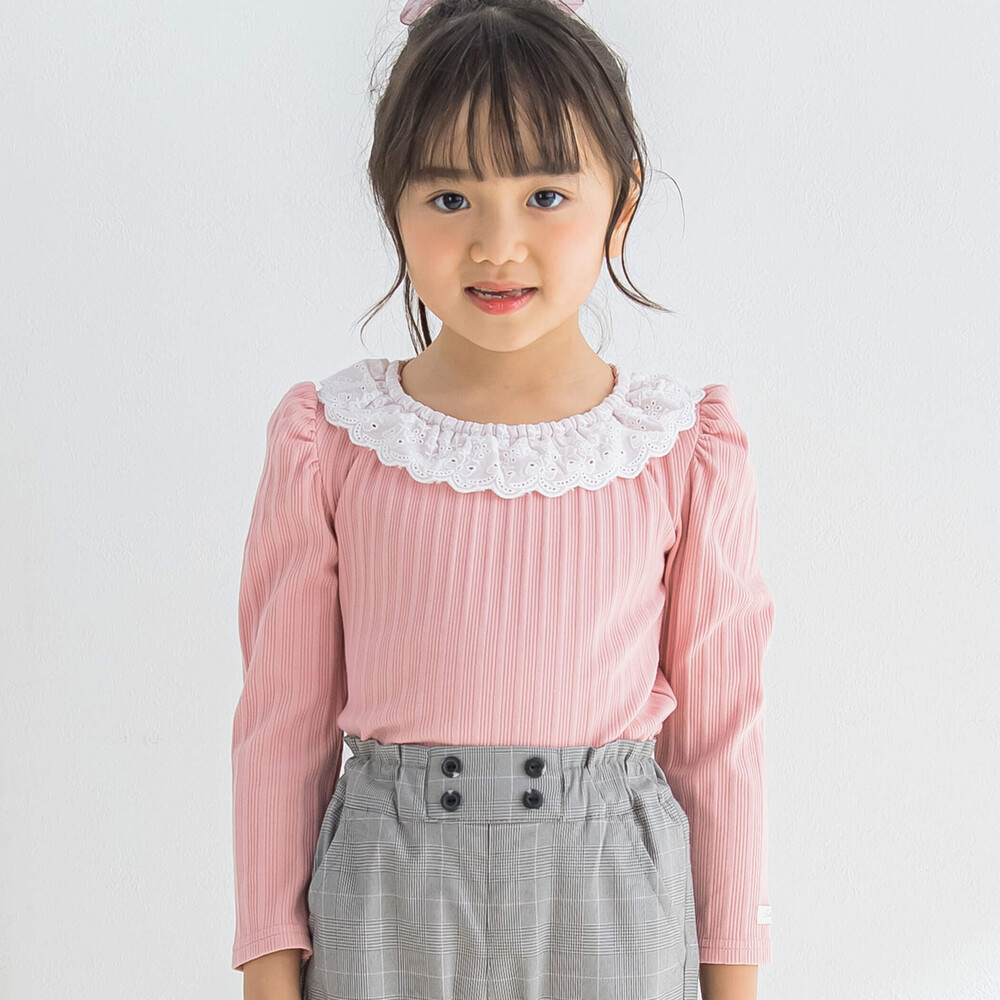 リボン+お花レース襟トップス(80~140cm)(80cm ピンク): トップス【べべ