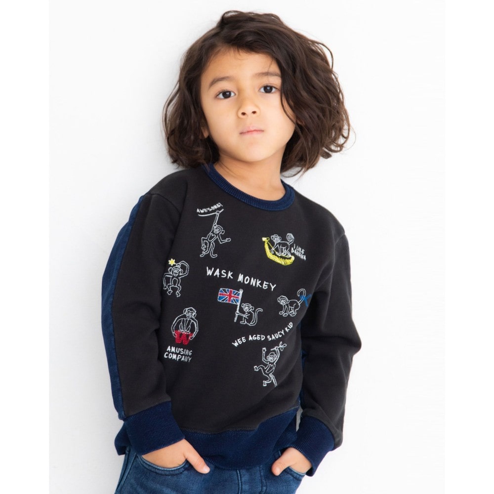 サル インディゴ デニムニット ワイド 長袖 トレーナー (90cm~160cm