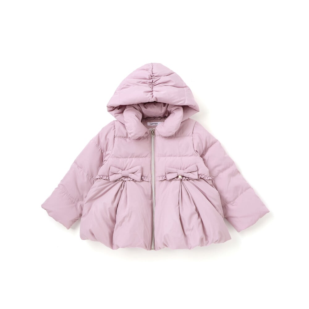 フード付き腰リボンペプラムダウンコート(90~130cm)(90cm ネイビー