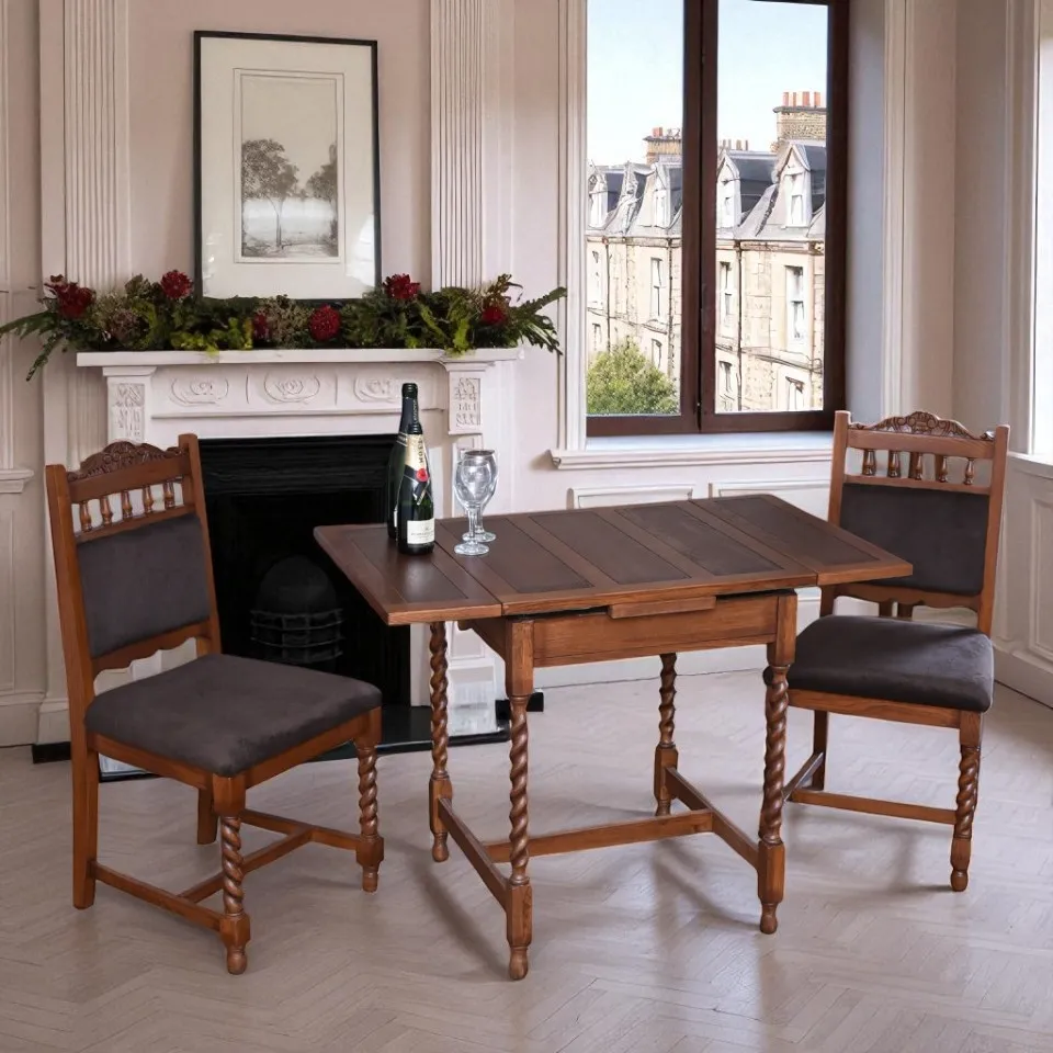 アンティーク調 伸長式 ダイニングテーブル オーク材 幅60～100cm