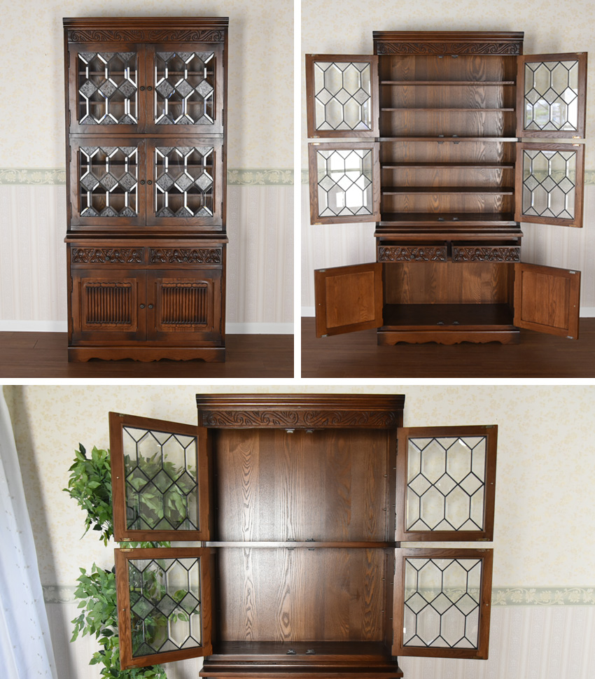 英国 アンティーク調 オーク カップボード 幅90cm | ロココ調家具通販