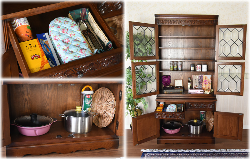 英国 アンティーク調 オーク カップボード 幅90cm | ロココ調家具通販