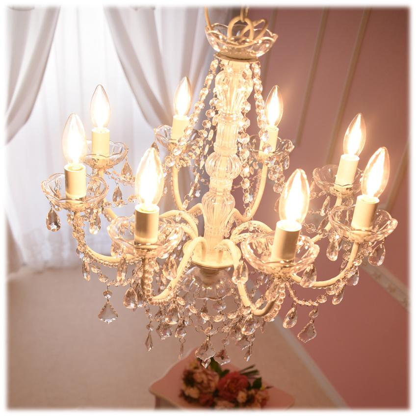 LED電球付 8灯 シャンデリア ホワイトプリンセス 簡単取付 幅51cm