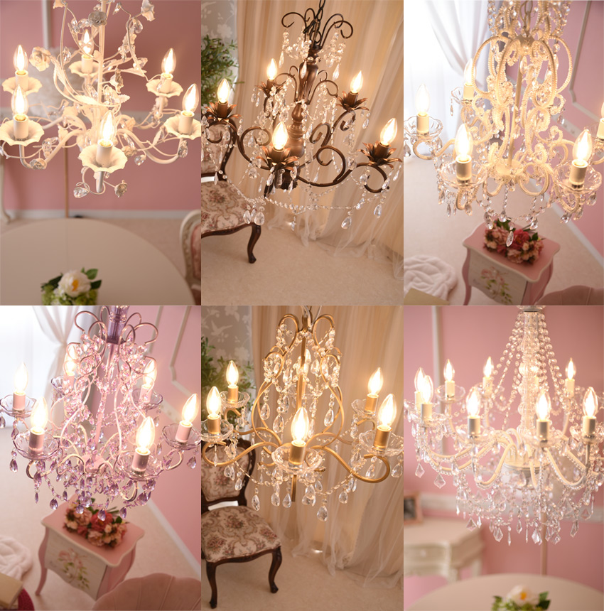 LED電球付 8灯 シャンデリア ホワイトプリンセス 簡単取付 幅51cm