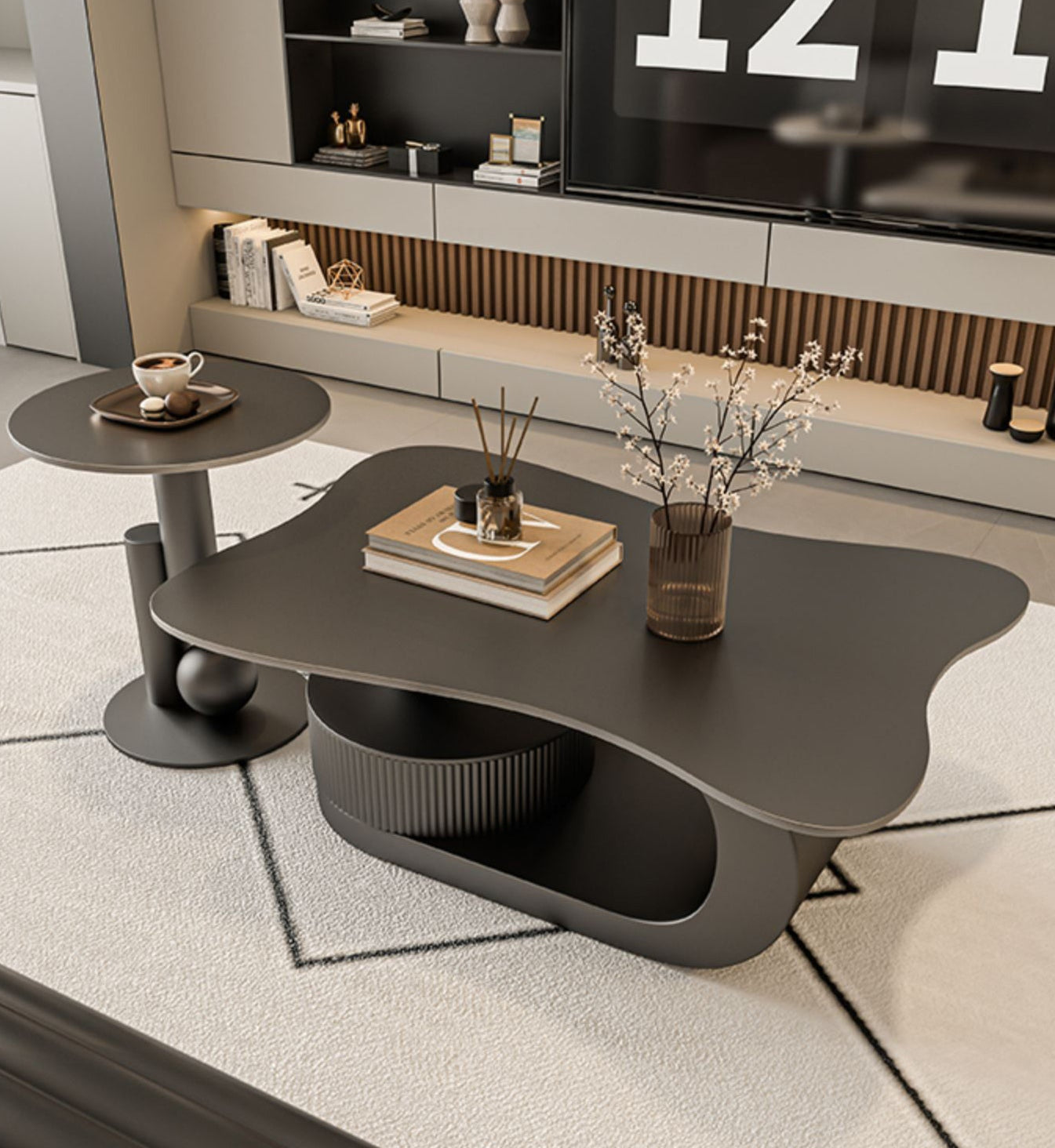 セラミック天板のコーヒーテーブル｜引き出し収納付き fel-1957