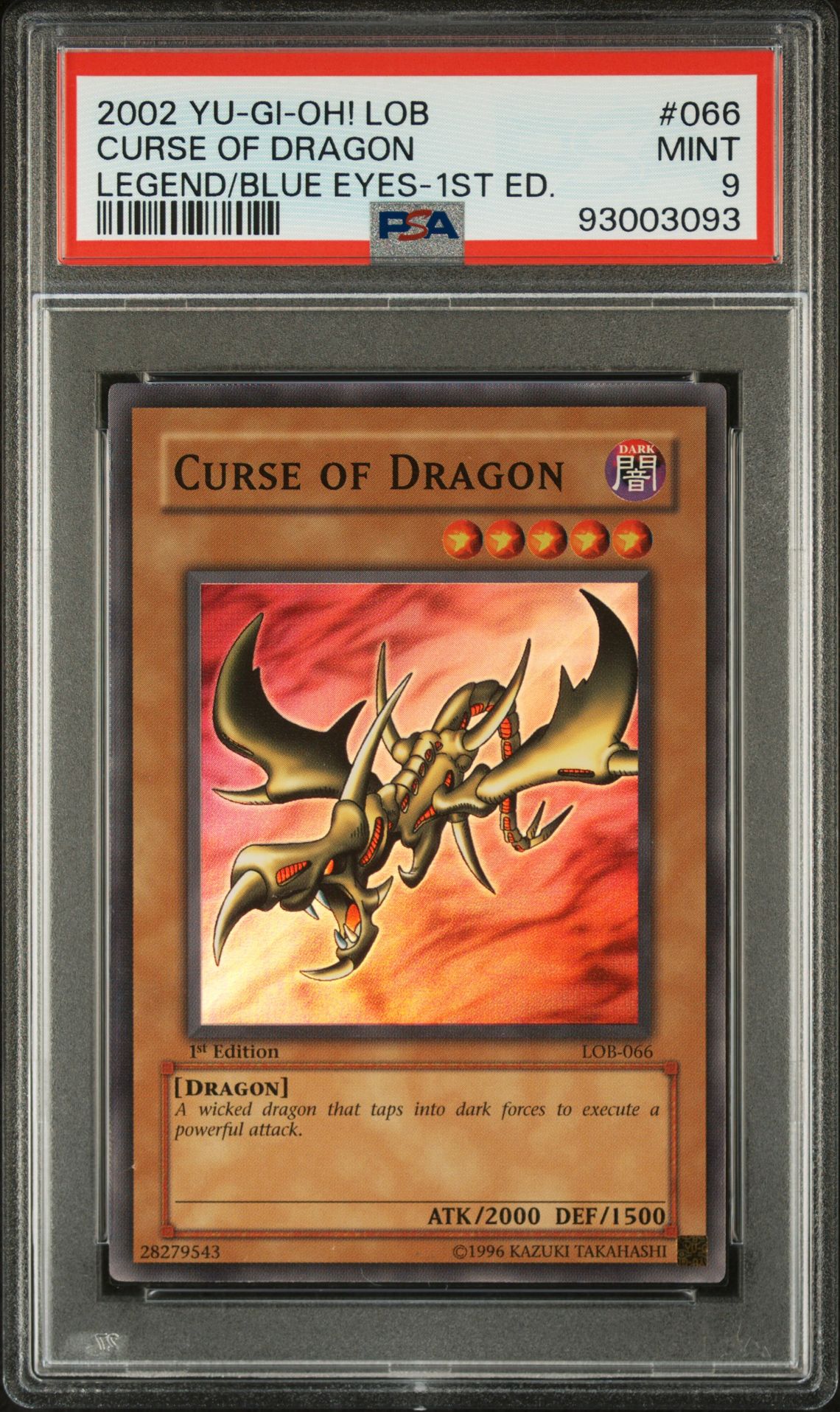 PSA 9 - Yu-Gi-Oh Card - LOB-066 - CURSE of DRAGON (super rare holo