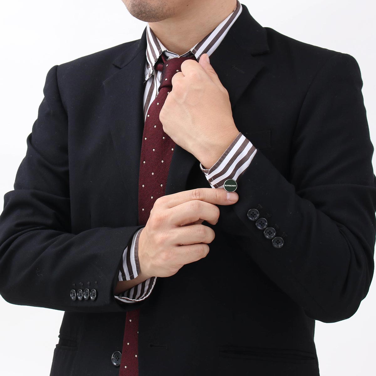 BURBERRY カフスセット BURBERRY カフス シルバー⁄ブラック 箱保存袋