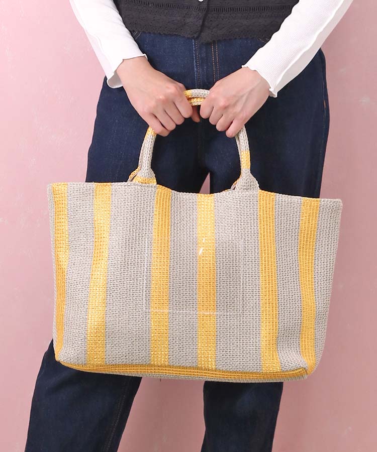 ストライプビッグトート バッグ BAG 雑材バッグ 雑材 ストロー トート