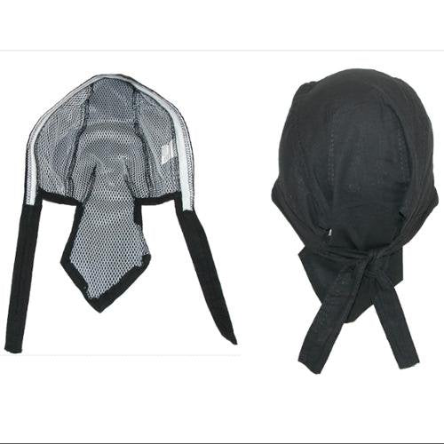 Black Bandana Dorag Cap with Sweatband and Mesh Liner, Cotton