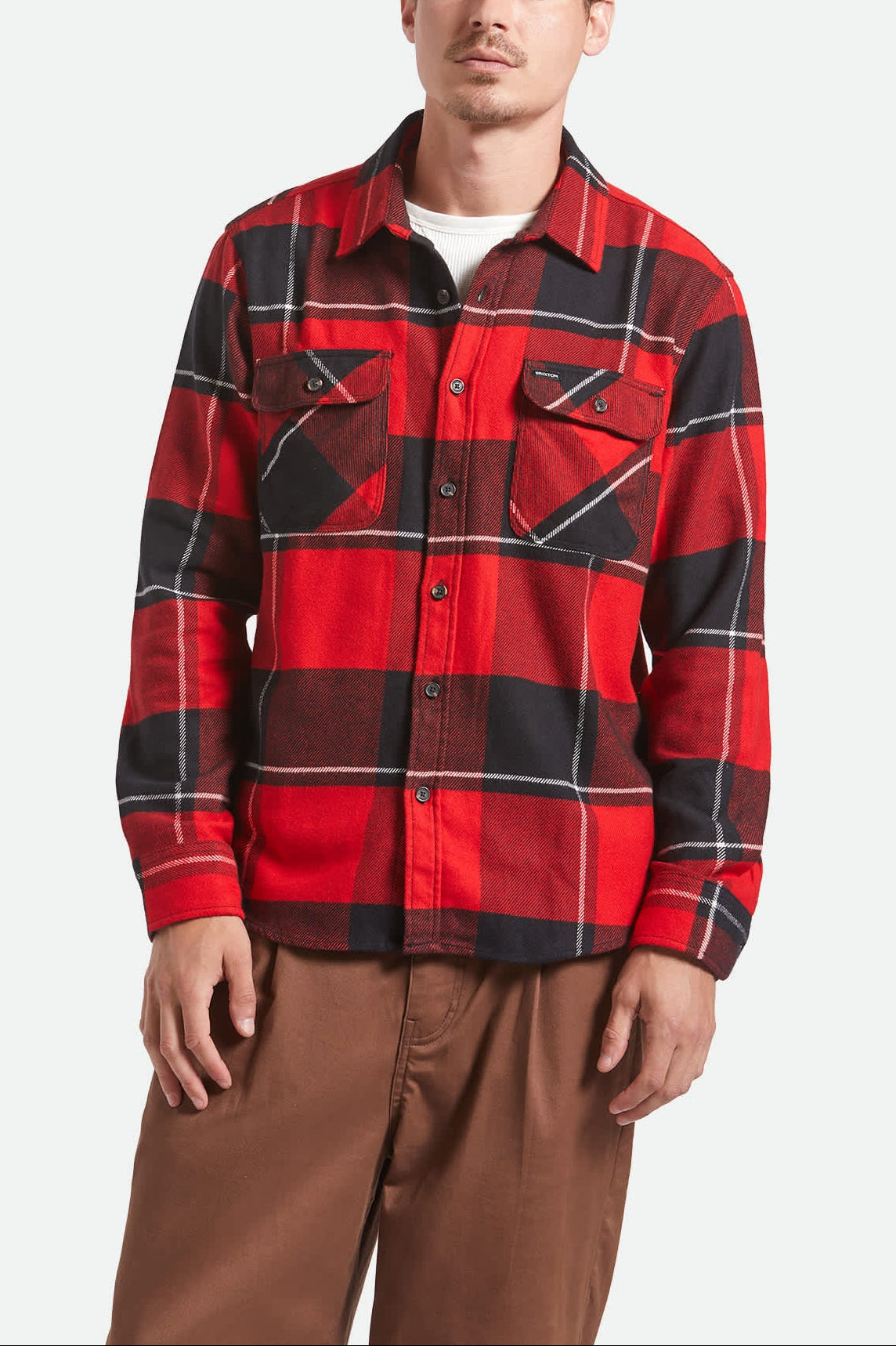 Men's Bowery Flannel in Black/Adrenaline Rush/Off White – Brixton