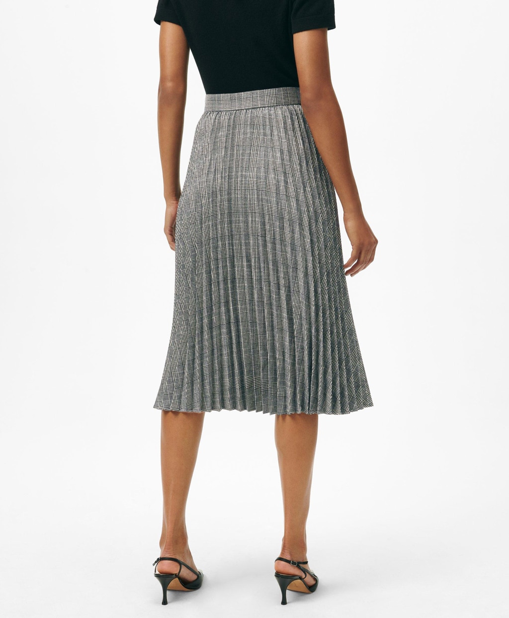 ポリエステルブレンド グレンチェック ミディプリーツスカート