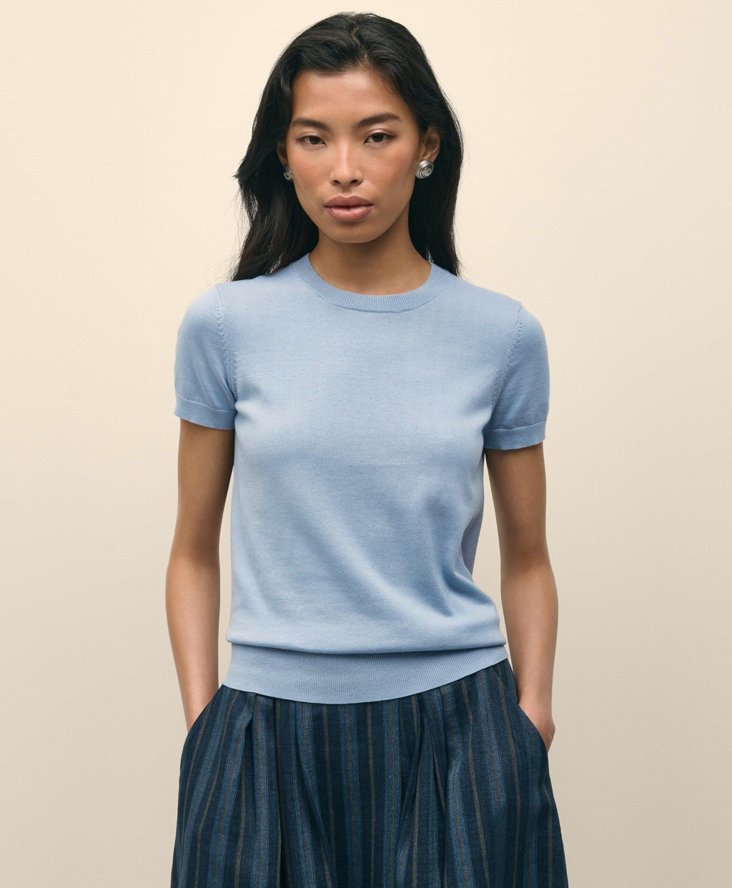 スーピマコットン クルーネック ショートスリーブセーター | Brooks