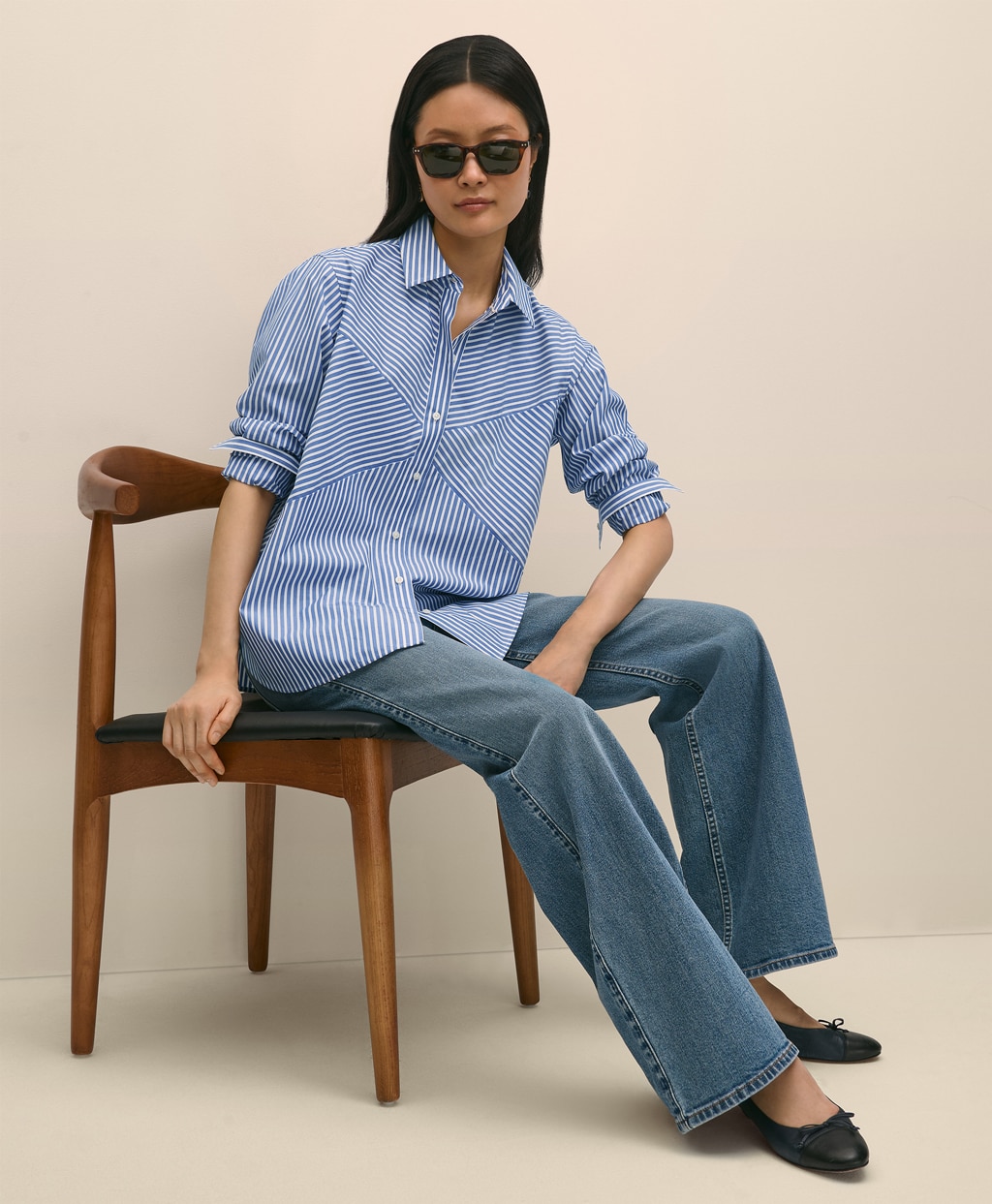 コットンポプリン フロントパッチワーク ストライプシャツ | Brooks