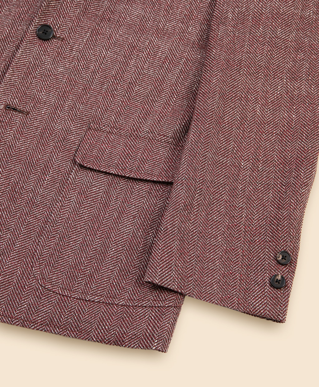 ウール／コットン／リネン ヘリンボーン 段返り3釦サックジャケット