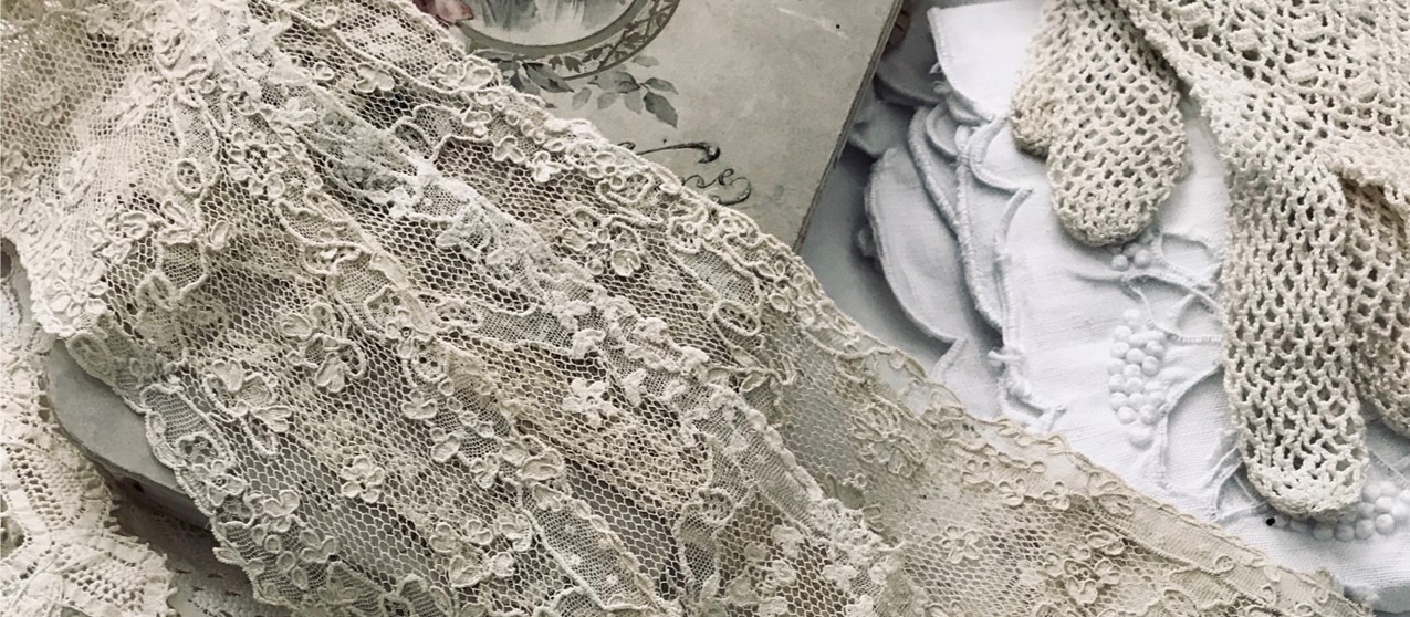 パリ発送】L2826 フランスアンティークノルマンディーレース ホワイト