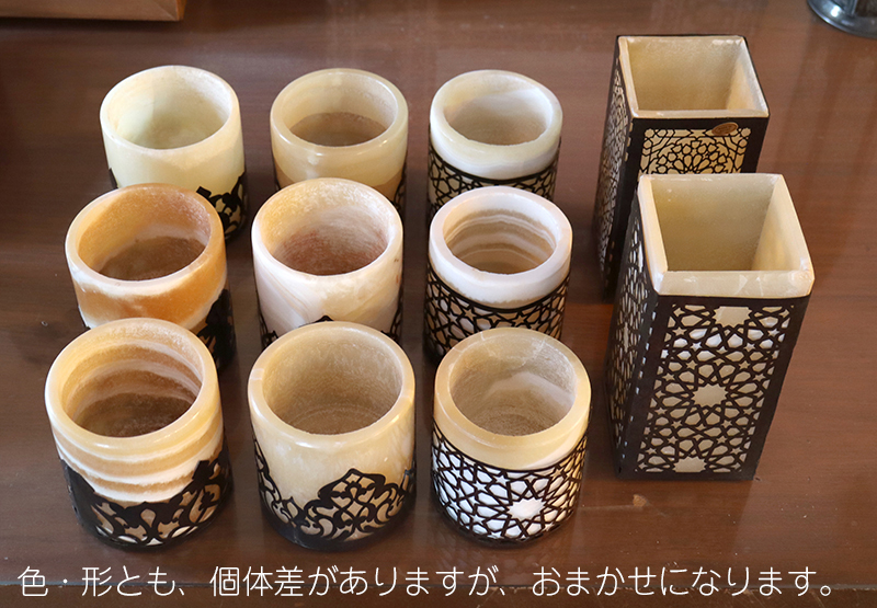 アラバスタ キャンドルホルダー エジプト/ 天然石角型 高さ 14.5cm