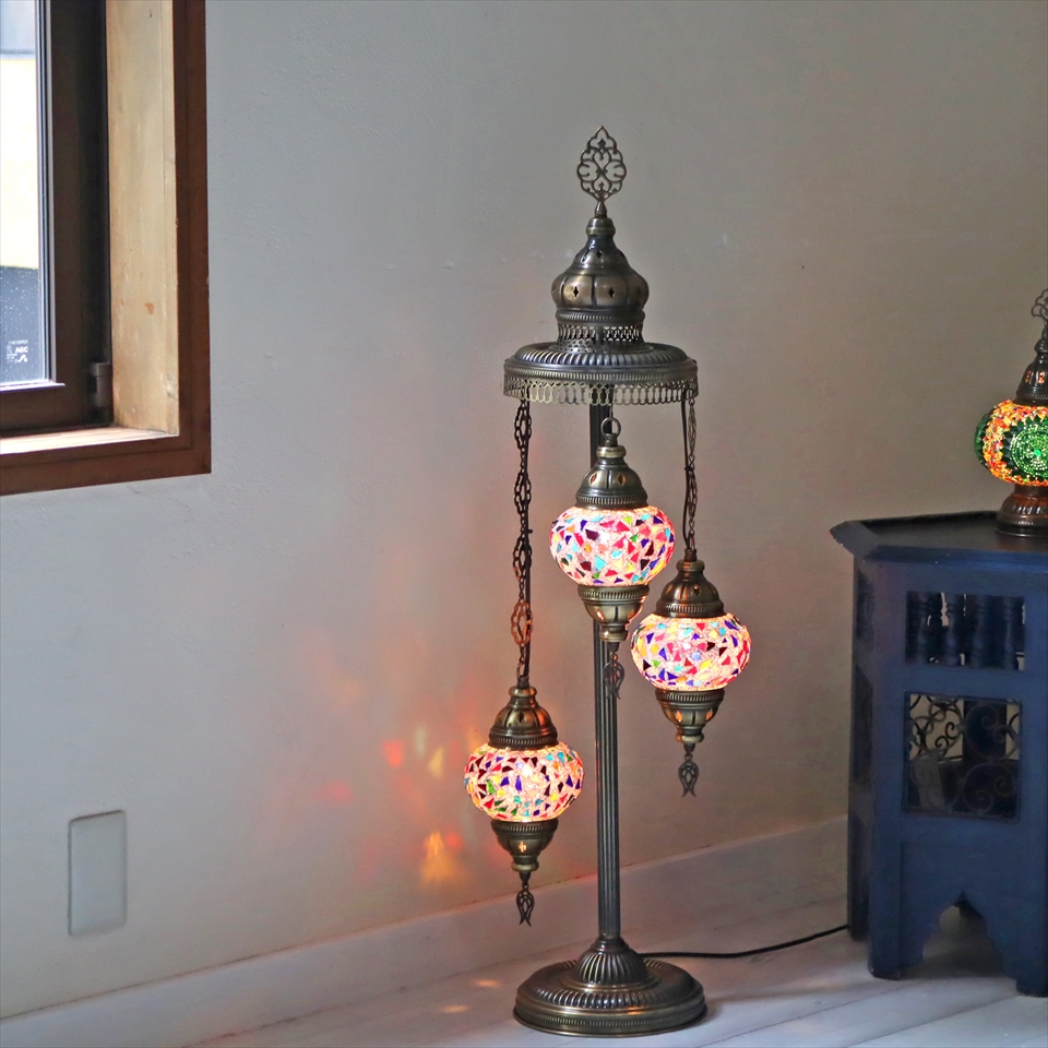 モザイクシャンデリアスタンドランプ 3灯 全高94cm ホワイト E17