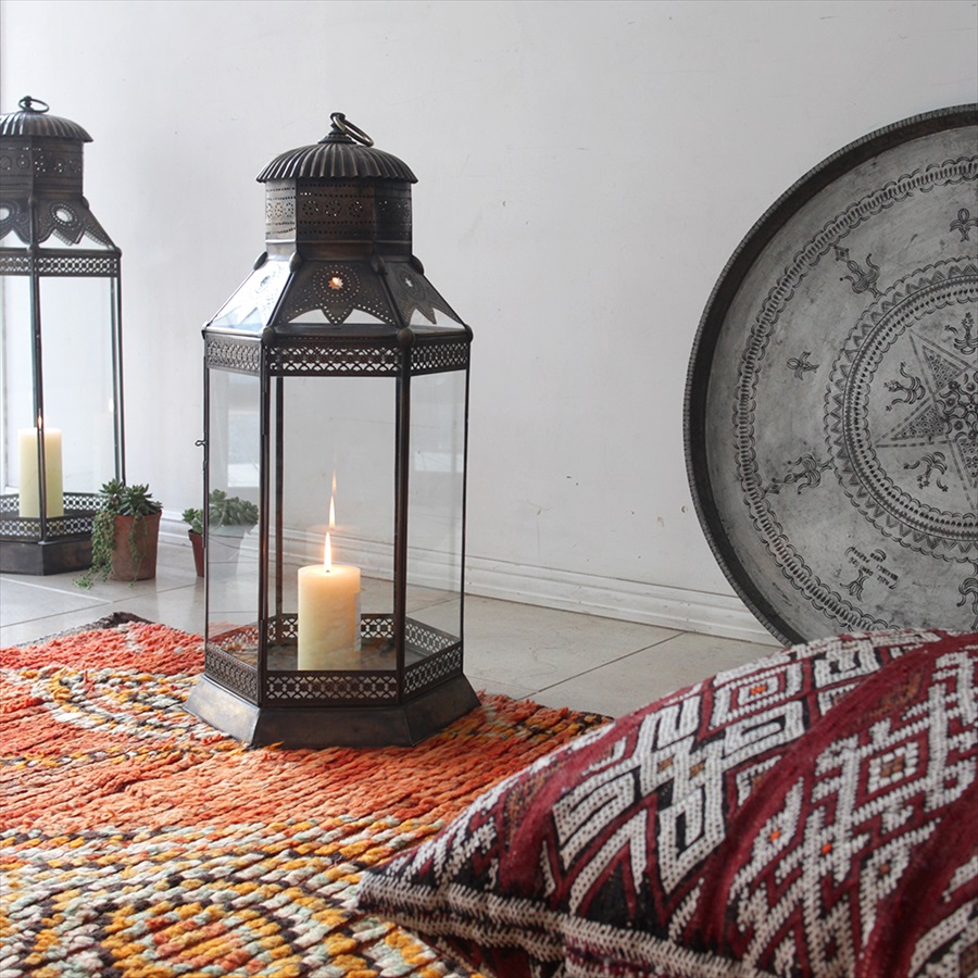 アラブ風ガラスランタン 高さ69cm/ブラスランプ・銅製品 トルコ製