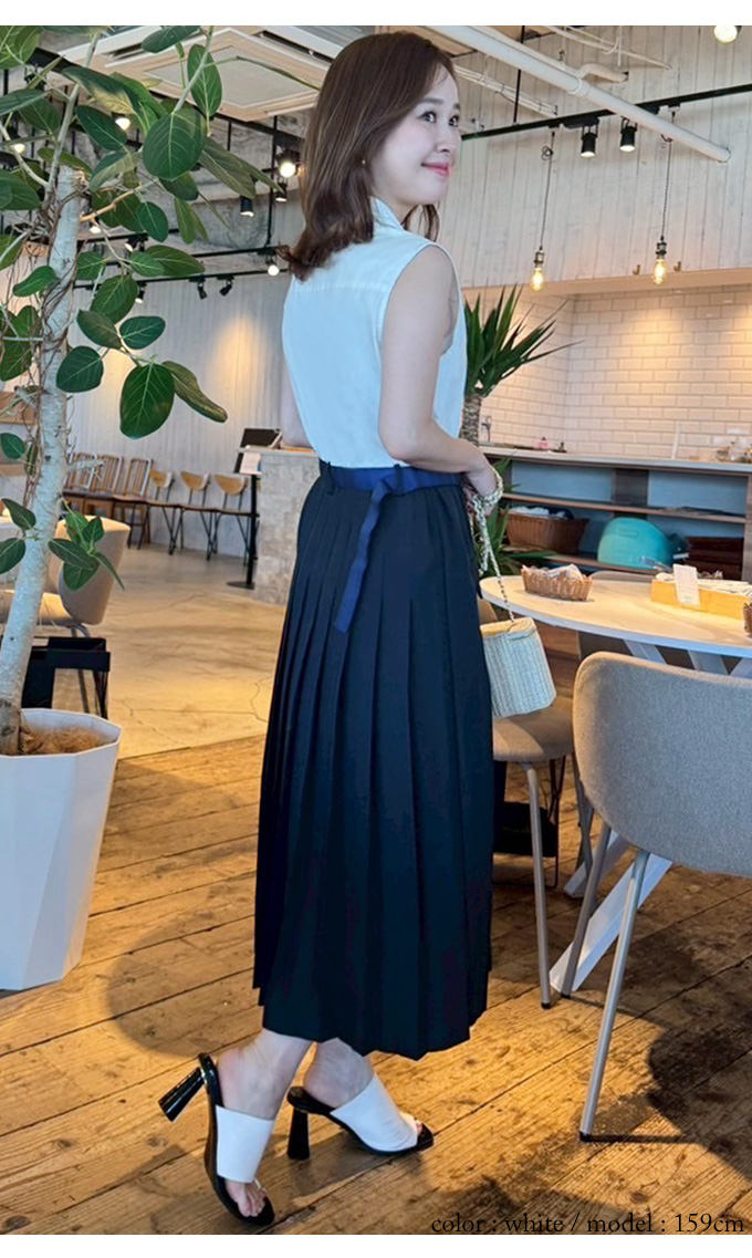 ベルト付き切り替えノースリーブワンピース【7g-831-05618】