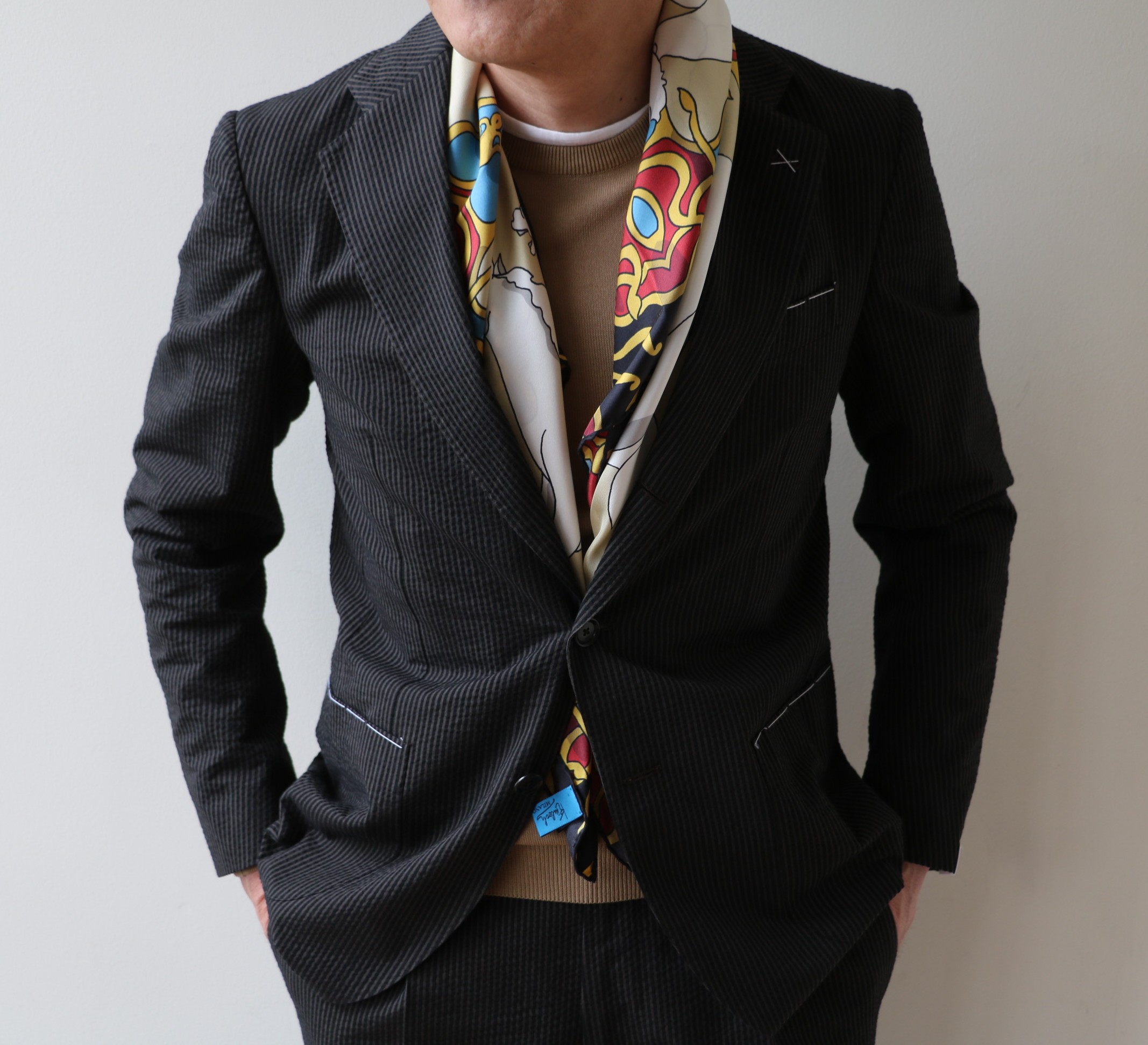 De Petrillo／デペトリロ シアサッカージャケット 46 ブラック De