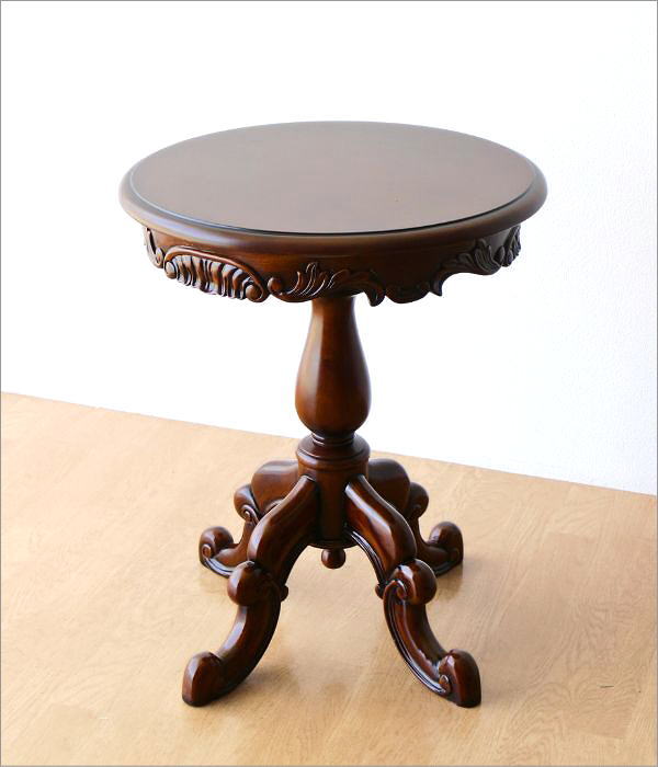 コーヒーテーブル マホガニー 無垢材 クラシック アンティーク風 丸