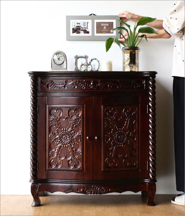 アンティーク 家具 サイドボード 収納家具 電話台 FAX台 猫脚 完成品