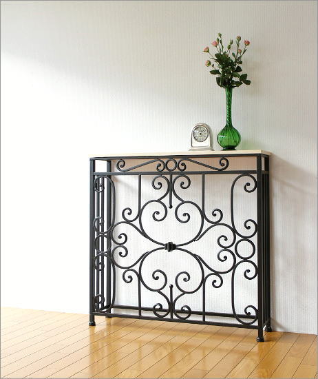 コンソールテーブル 玄関 アンティーク モダン スリム 花台 アイアンと
