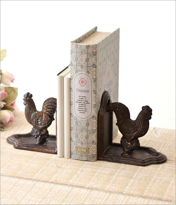 ブックエンド アンティーク おしゃれ アイアン鋳物 本立て ニワトリ 鳥