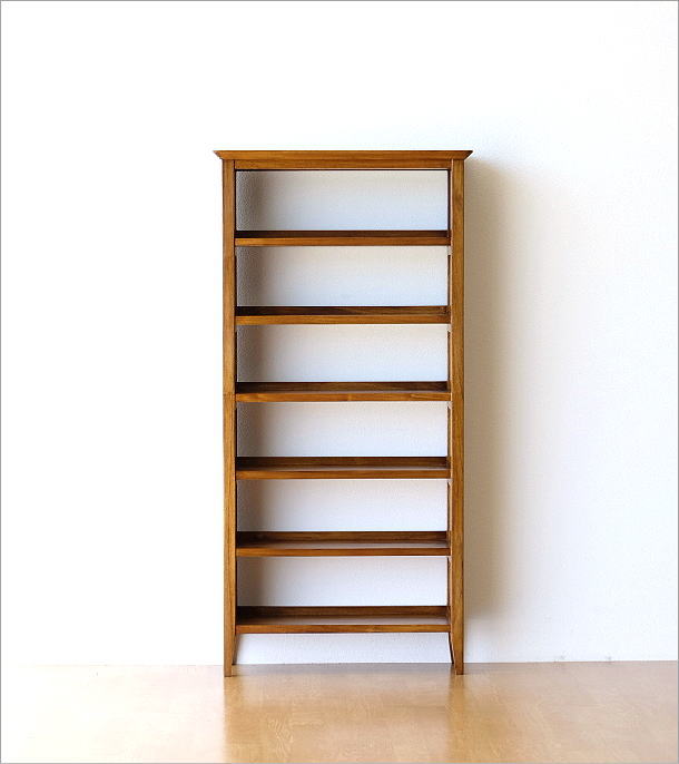 CDラック 文庫本本棚 チーク 無垢材 スリム 薄型 6段 チークCDラック60
