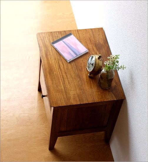 ベッドサイドテーブル ナイトテーブル チーク 無垢材 天然木 チーク
