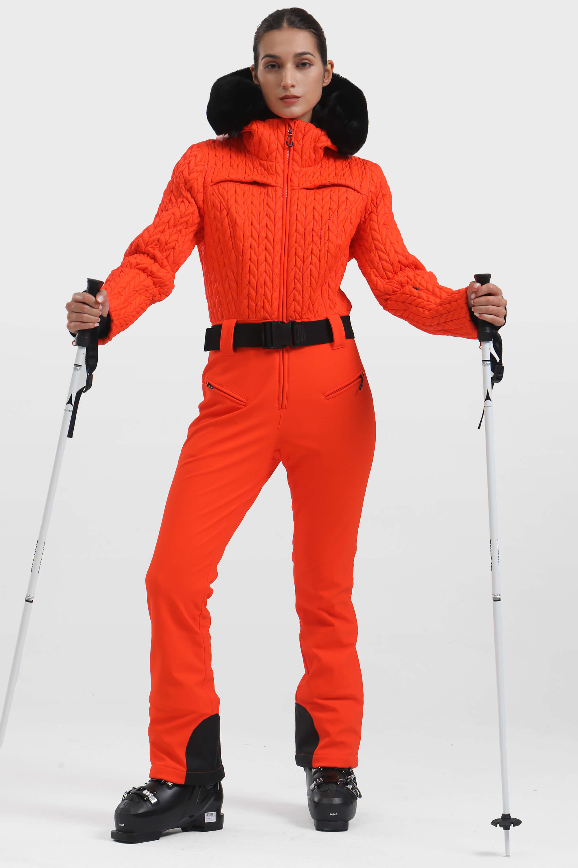 レディース ネオンオレンジ フルシャーリングデザイン ワンピース