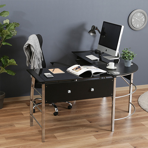 ガラス パソコンデスク L型 CT-1040 70390 不二貿易 パソコンデスク