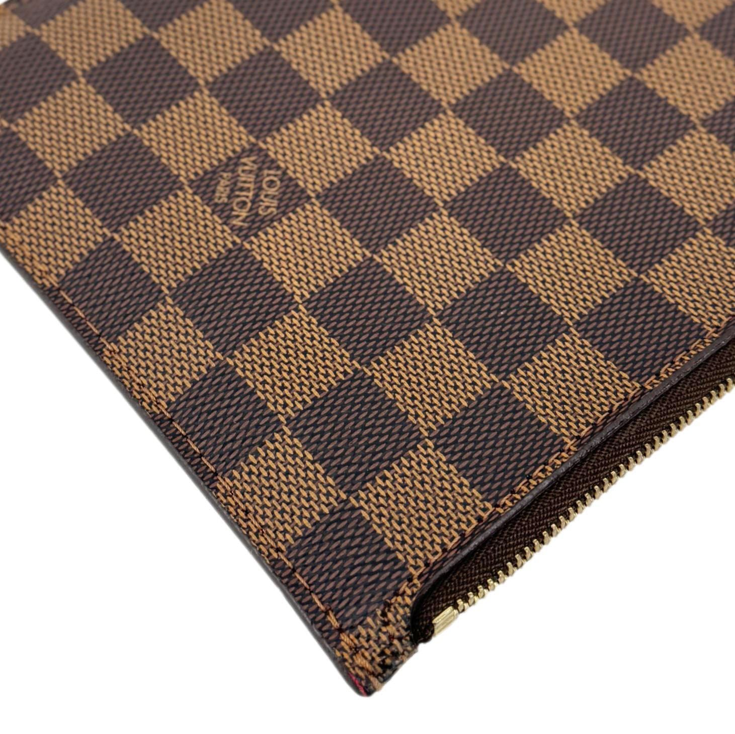 LOUIS VUITTON Neverfull Damier Ebene Pochette Wristlet Pouch Brown
