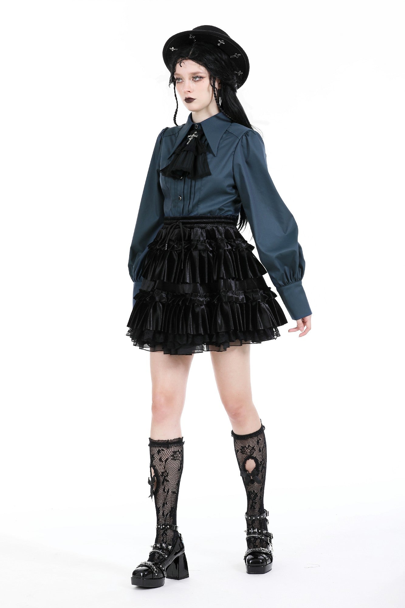 Black lolita frilly layered velvet mini skirt KW339 – DARK IN LOVE