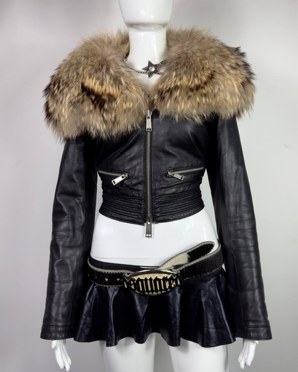 DSQUARED2 00s Fur Leather Moto Biker Jacket – darina`s garms