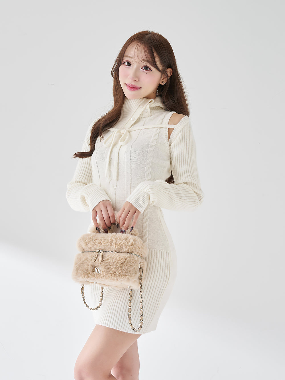 リボンファーフレアニットミニワンピース – Darich (ダーリッチ)